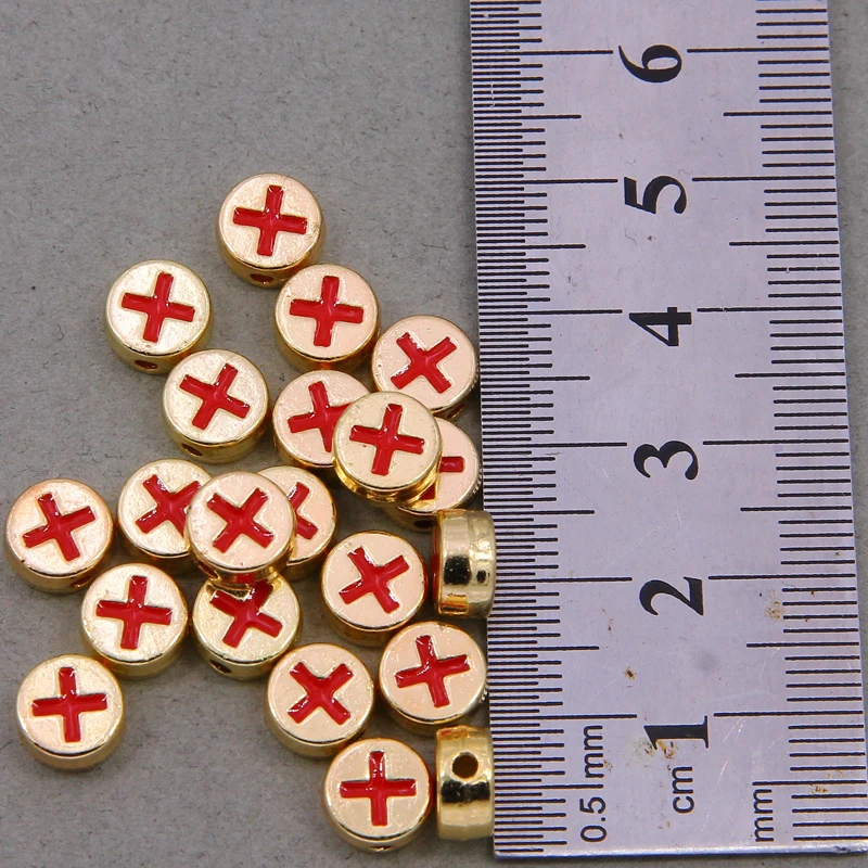 10pcs 8MM color red blue white cross-shaped enamel spacer handmade charm jewelry making alloy metal beads