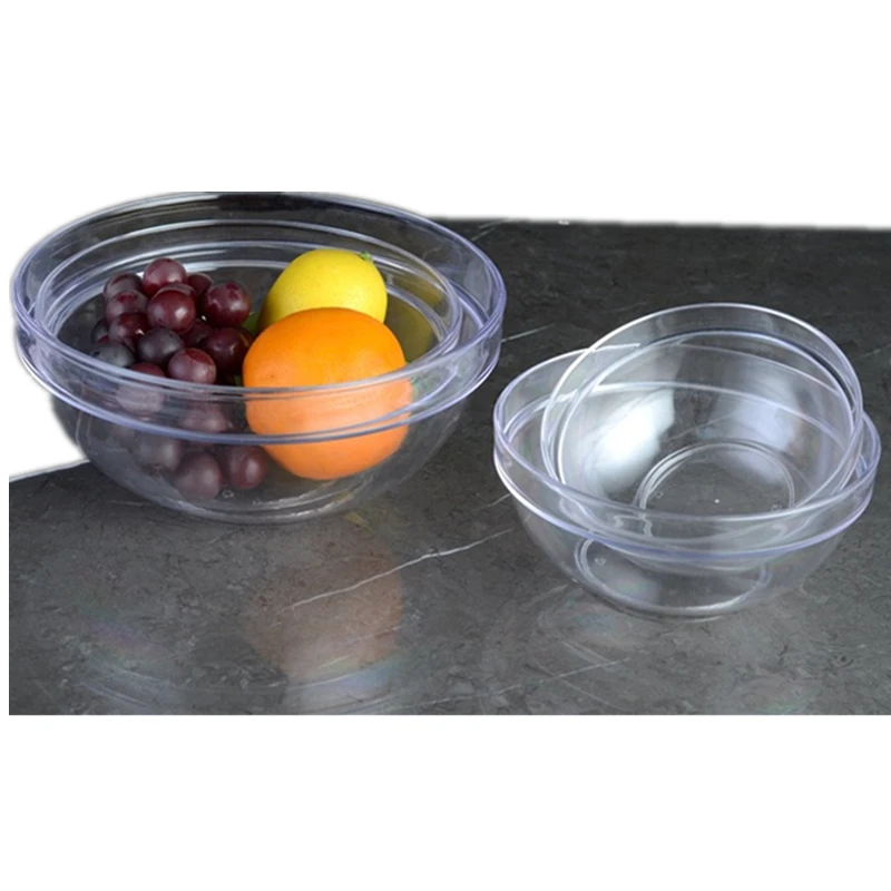 Acrylic Round Salad Bowl, Thickened Transparent Household Tableware, Food Grade Plastic Bowl, 4 PCs/Set, Cooking Tools