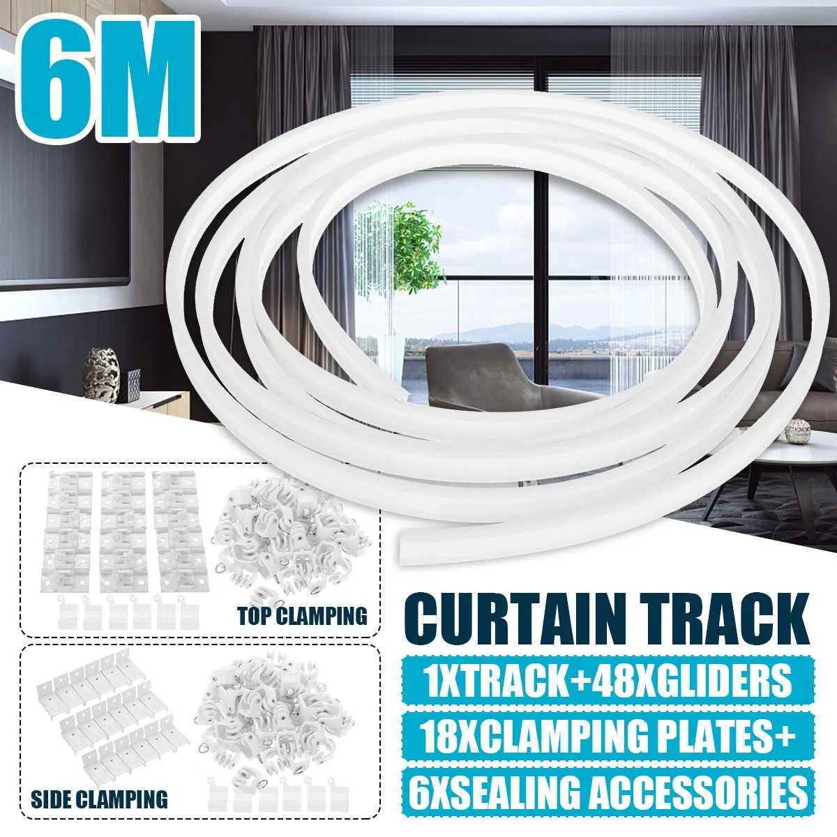 2M/3M/5M/6M Flexible Ceiling Curtain Track Bendable Window Rod Rail Straight Curve Curtain Decorative Accessories Home Decor