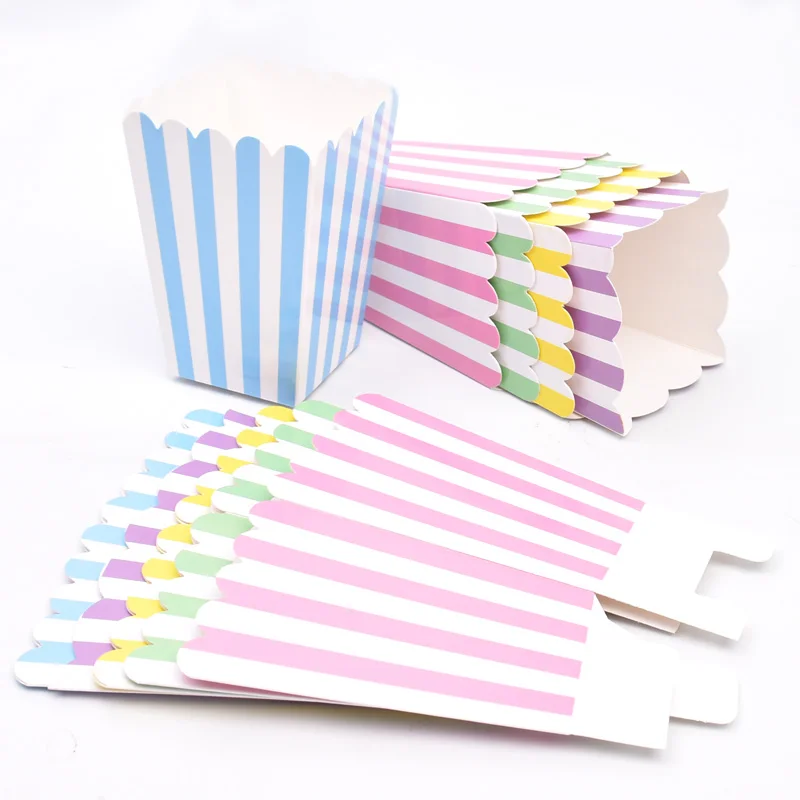 12pcs Paper Candy Popcorn Box/Cup Pink Blue Pastel Rainbow Birthday Party Decoration Baby Shower Tableware