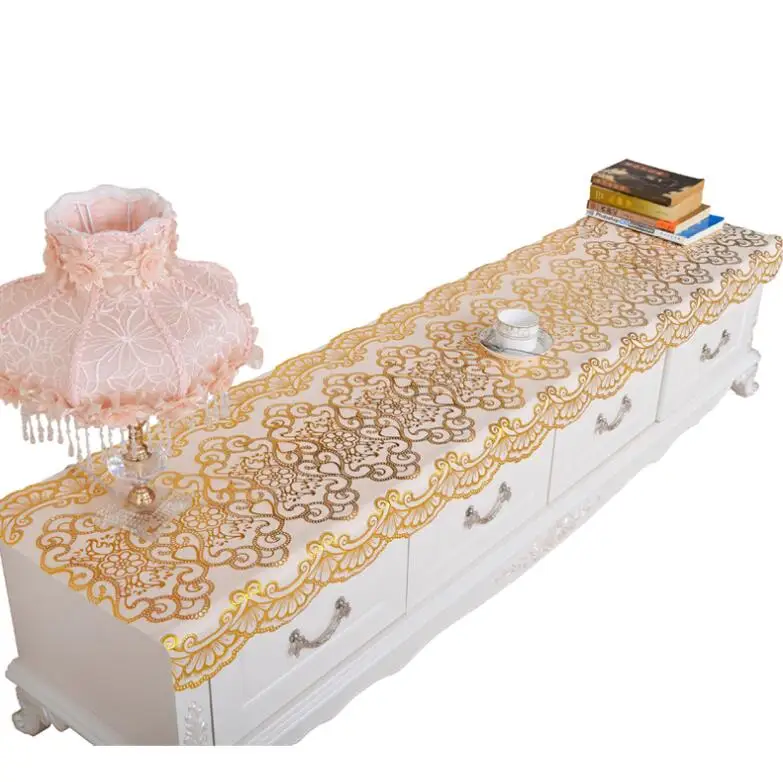 Gilding PVC Tablecloth Waterproof Oilproof Plastic Table Covers TV stand Covers Floral Printed Lace Edge Anti Hot cabinet cloth