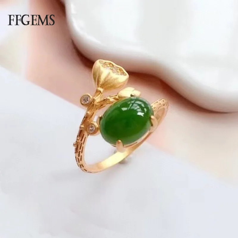 

FFGems Natural Jasper Rings Sterling 925 Silver Green Nephrit for Women Fine Jewelry Brand Anniversary Party Gift wholesale