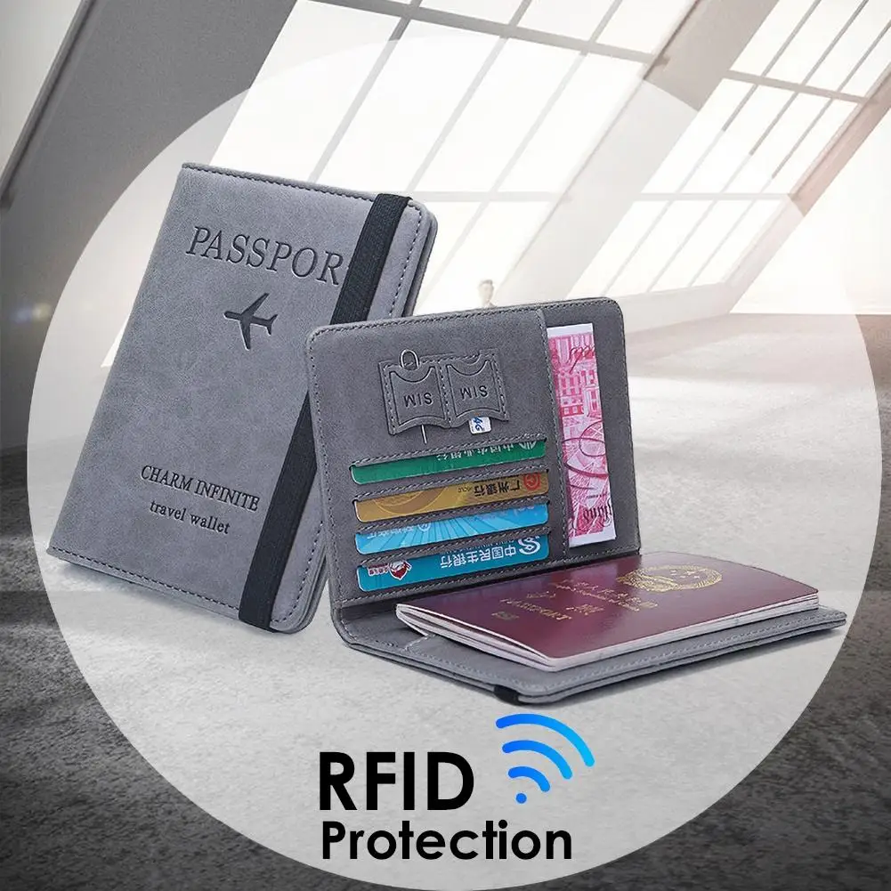 Funda de cuero de imitación RFID para pasaporte de negocios, funda para tarjeta de identificación bancaria, billete de aire