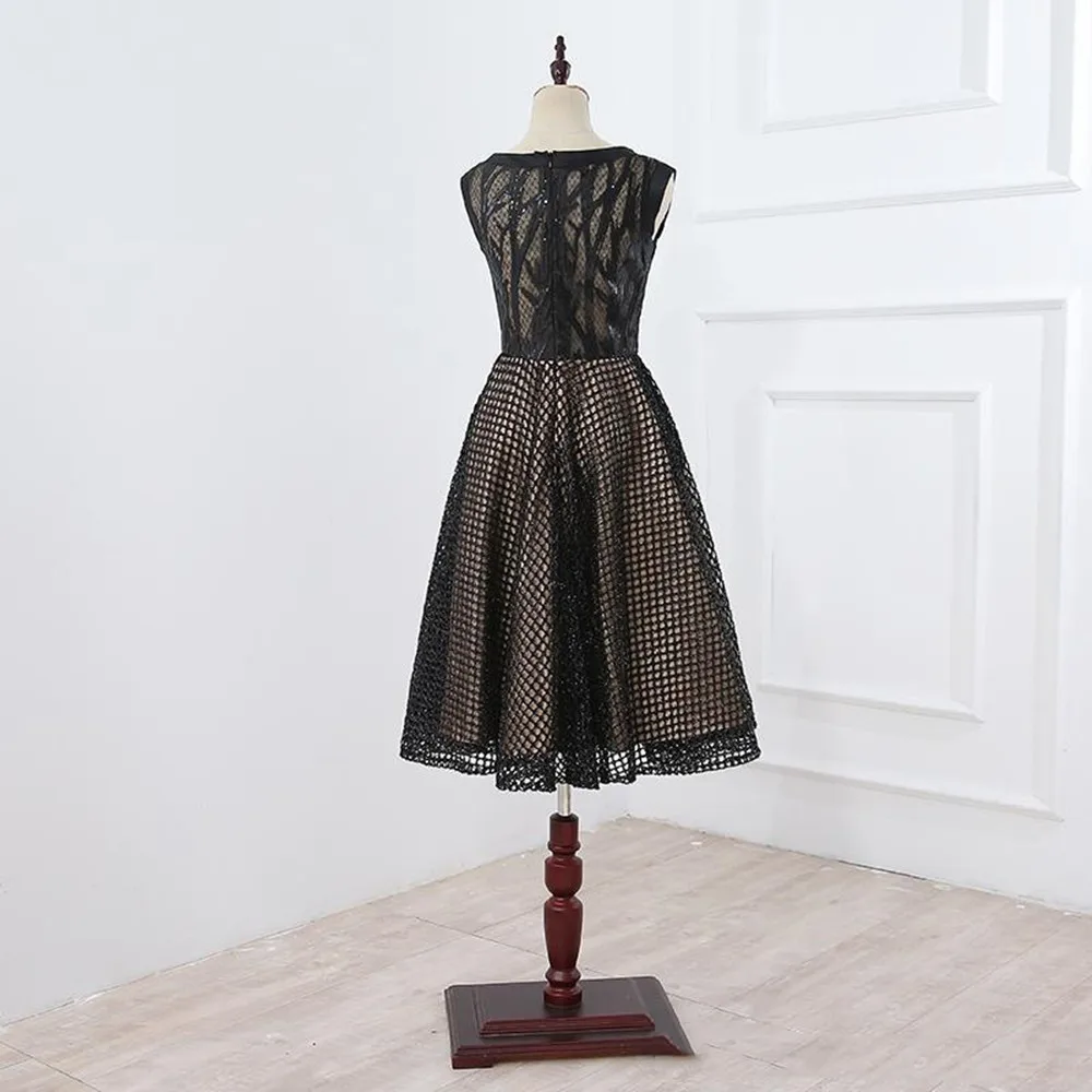 Robe De Cocktail noire en dentelle, longueur thé, tenue de soirée courte pour femmes