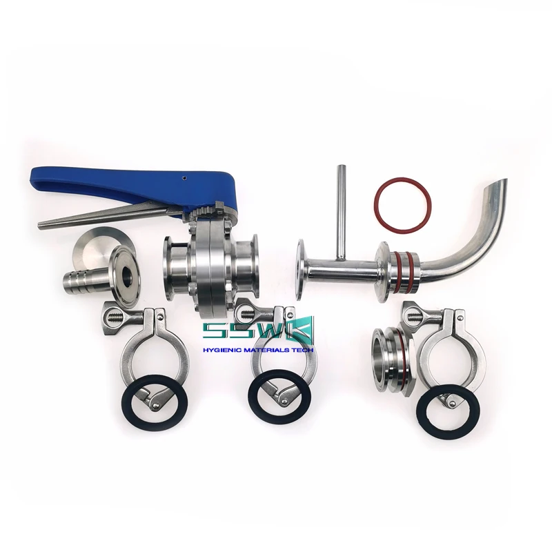 Racking Port Kit-Racking Elbow Arm,1.5 "Tri Clamp,ปะเก็น EPDM,วาล์วผีเสื้อ,ท่อ Barb ท่อ,Weldless Bulkhead,End Cap,O-แหวน