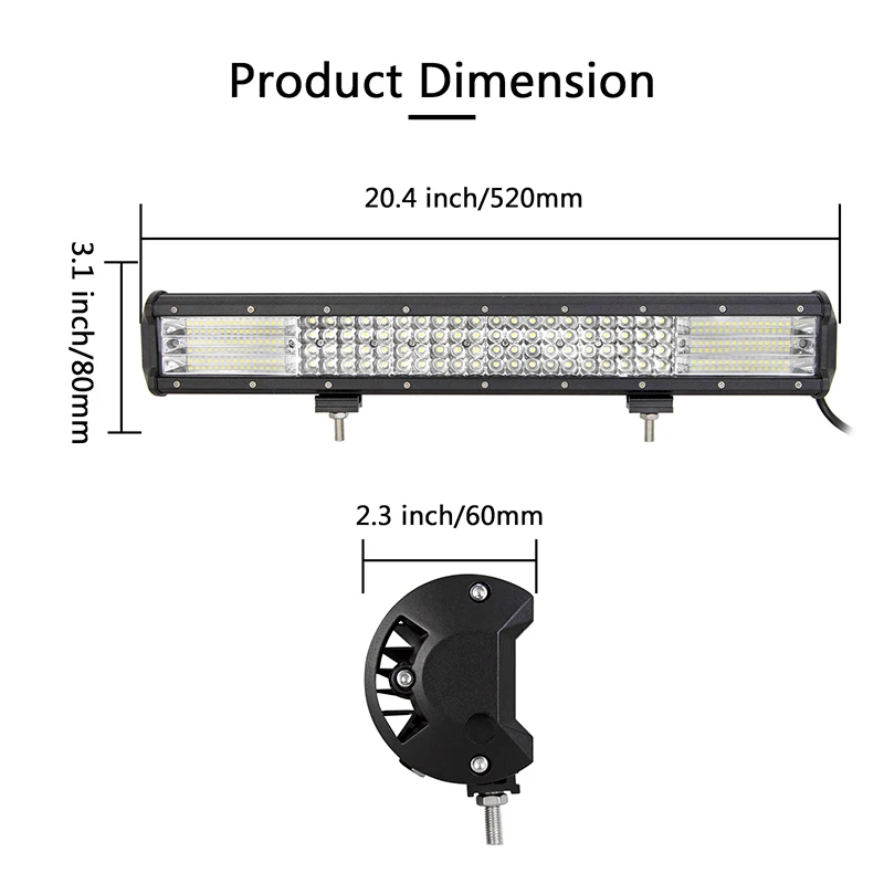 Willpower Work-Light Offroad LED 20 inch 510w Light Bar, License Plate Bracket Bull Bar for Car Truck Tractor 4x4 12V 24V