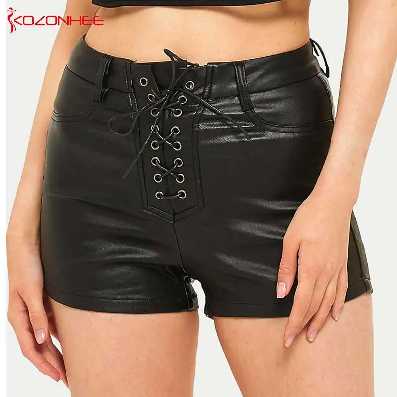 

mini shorts sexy Women's Sexy Black PU Leather Pants high waisted shorts for women biker Leather Shorts Female street style