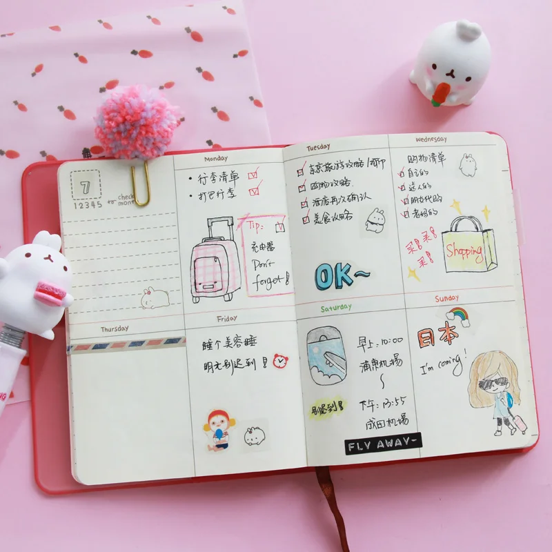 Cute Rabbit Diary Notebook Kawaii Cartoon Journal Planner Agenda Notepad for School Student Note Book Gift Stationery PU Covers