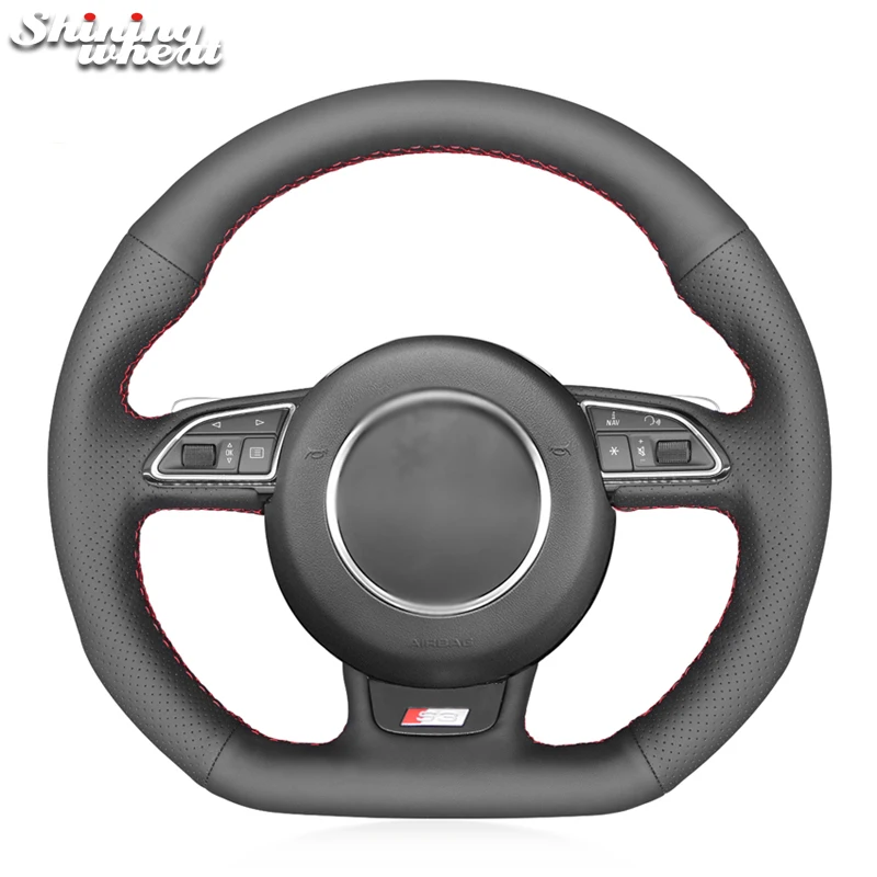 

Shining wheat Black Leather Car Steering Wheel Cover for Audi S1 (8X) S3 (8V) Sportback S4 (B8) Avant S5 (8T) S6 S7 RS Q3