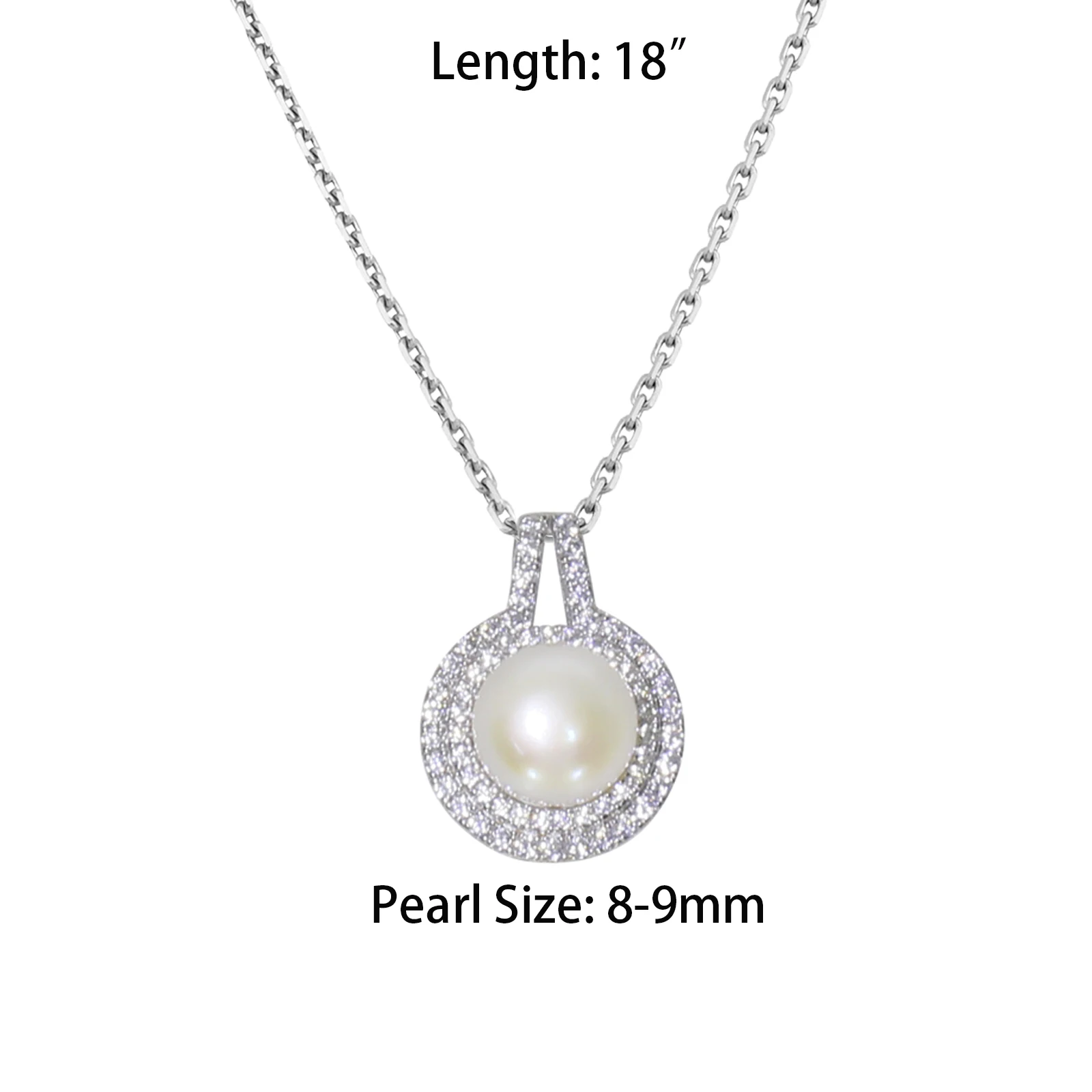 Cultured Pearl Pendant Necklace Fashion Simple Silver O-chain With Round Shape Cubic Zirconia Pendant Women's Jewelry Girls Gift
