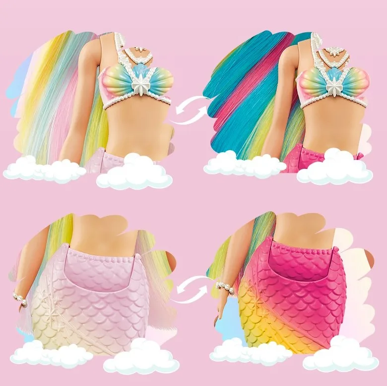 Original Barbie Doll Dreamtopia Magic Mermaid Dolls for Girls Rainbow Hair Water Activated Color Change Feature Brinquedos GTF89