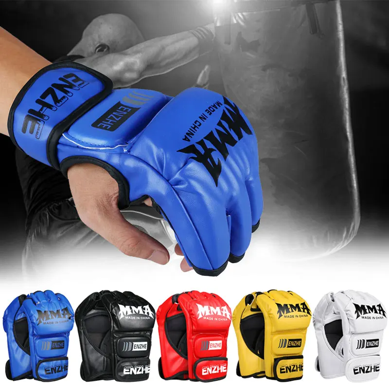 Boxing Gloves MMA Gloves Muay Thai Training Gloves MMA Boxer Fight Boxing Equipment Half Mitts PU Leather Black/Red