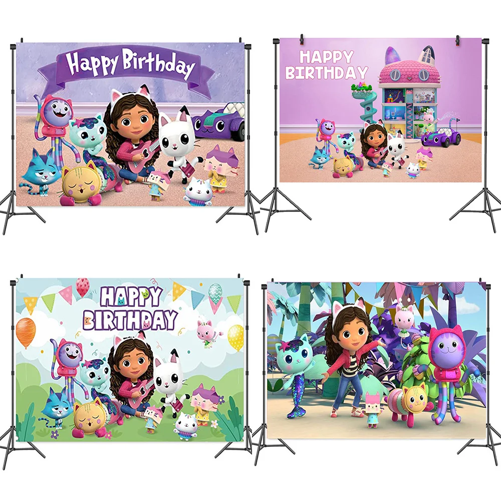 Cartoon Gabby Dollhouse Baby Shower Background Banner Sign Poster Girls Birthday Party Supplies Photo Booth Home Decorations