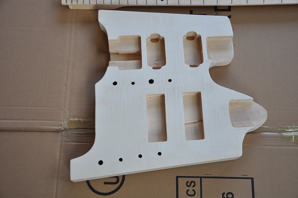 DIY Semi-Finished Double Necks Electric Guitar Kits without Paint,Maple Fretboard,Flame Maple Veneer