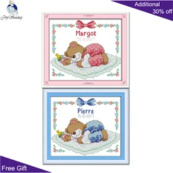 Joy Sunday Baby Bear Counted and Stamped Home Decor, Pink and Blue Needlework, Cross Stitch Kit, C727, C728, 14CT, 11CT