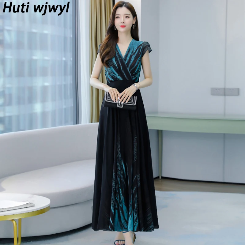 Vintage Runway Casual Evening Maxi Dress Women Elegant Bodycon Party Midi Vestido 2024 Spring Summer Chiffon Boho Beach Sundress