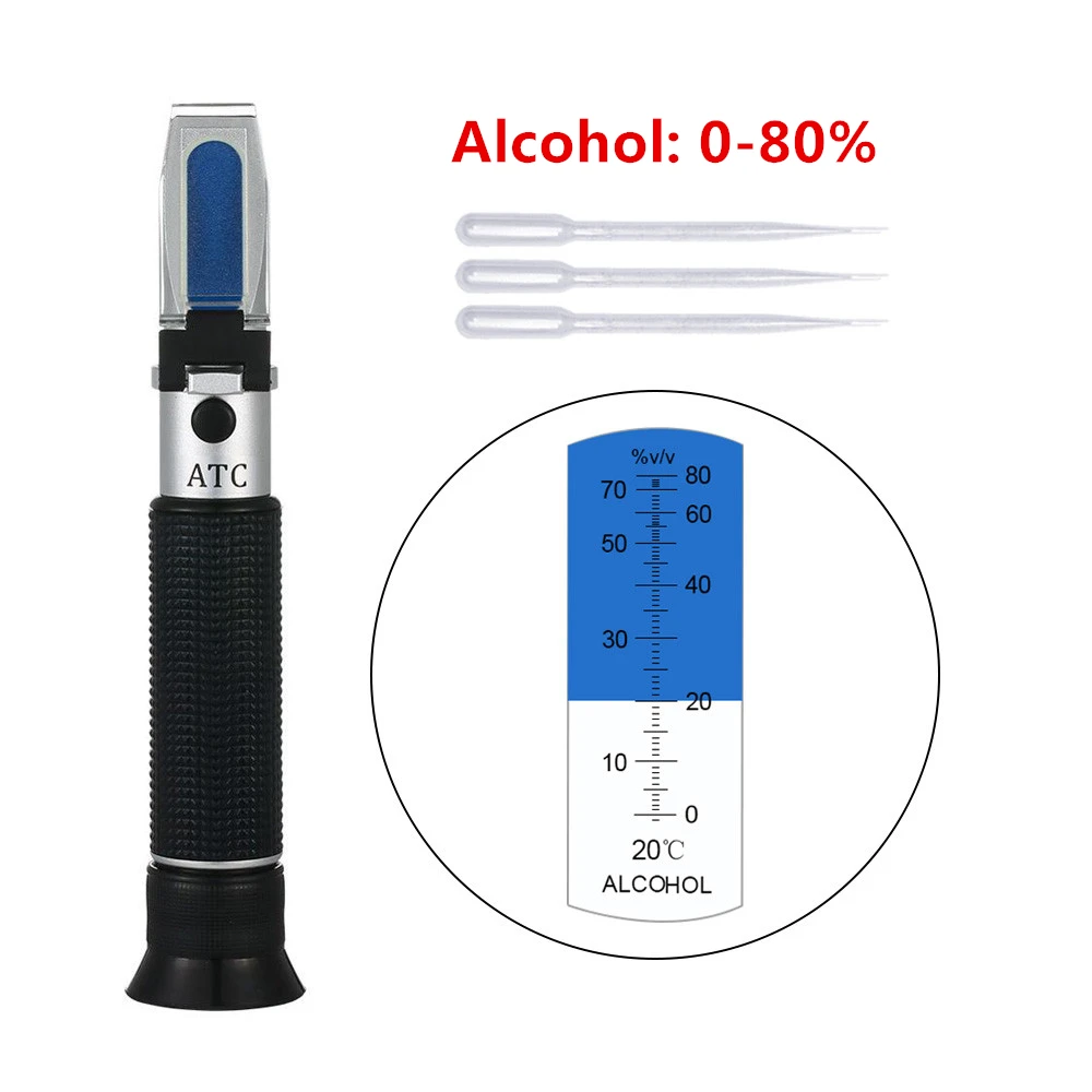 

Hand Held Refractometer Alcohol Alcoholometer 0~80%V/V Liquor Detector Concentration Spirits Tester With ATC