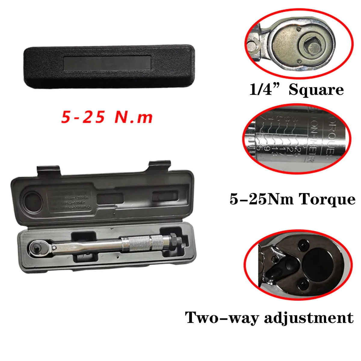 1Pcs 1/4 ''3/8'' 1/2 ''สแควร์ไดรฟ์แรงบิดประแจ5-210Nm ซ่อมจักรยาน Spanner กลไก2-Way ประแจจักรยานชุดเครื่องมือ