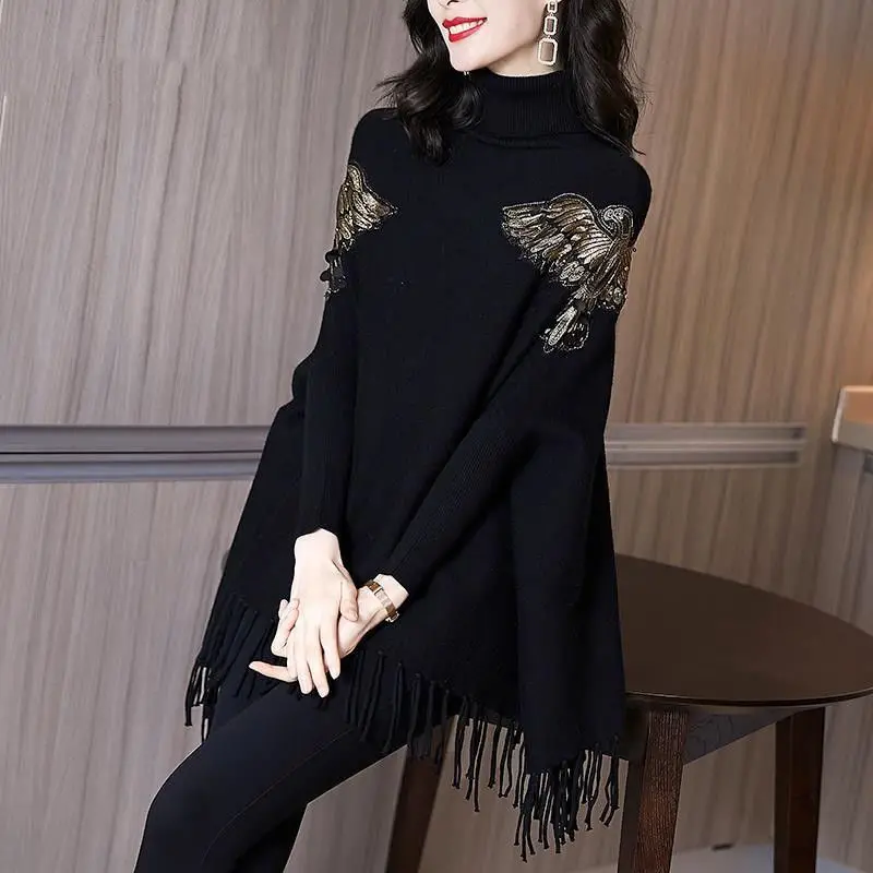 

Pullover Autumn Of 2020 New French Style Small Fragrance Loose Outer Wear Long-sleeved Cape Sweater Knitted Bat Shirt Female