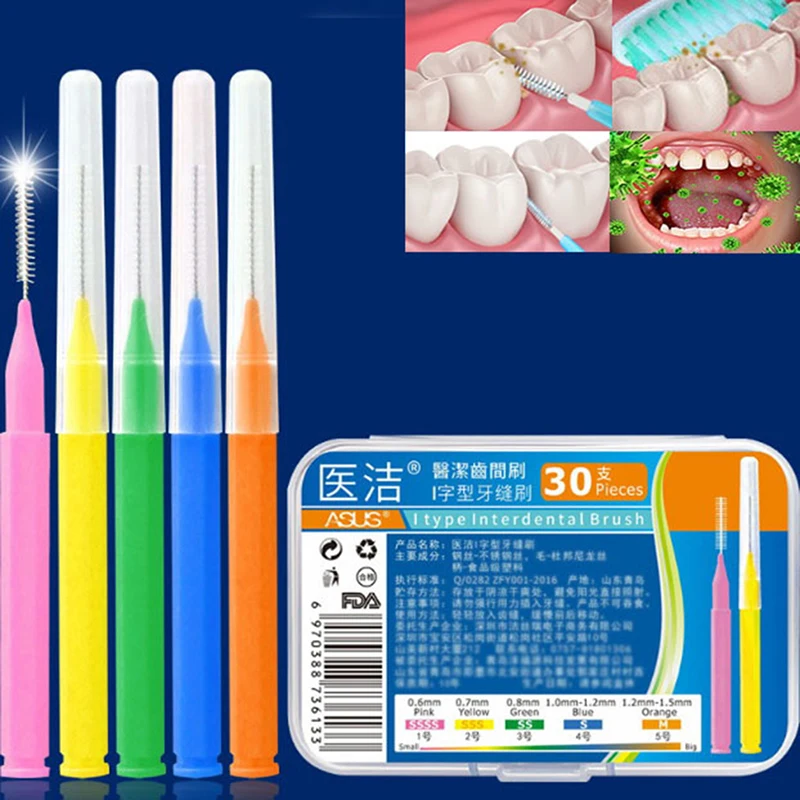 20/30/40pcs/Box I Shaped Interdental Brush Denta Floss Interdental Cleaners Dental Teeth Brush Toothpick Oral Care Tool