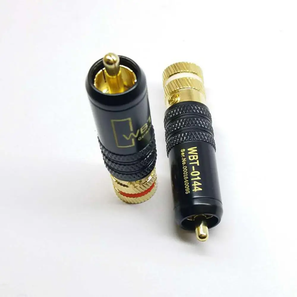 Conector de sinal hifi rca, 4 peças, plug de linha wbt 0144 rca, cabeça de lótus, conectores de plugue de cobre