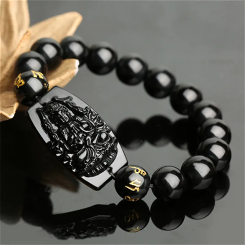 

10Pcs/ Black Obsidian Stone Buddhism Stone agate zodiac six-character mantra of natal Buddha and twelve zodiac eight patron sain