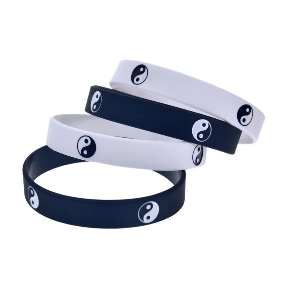 2pcs New Cool Tai Chi Silicone Wristband Black White Color Sports Rubber Silicone Bracelets&Bangles Fashion Rubber Jewelry Gifts