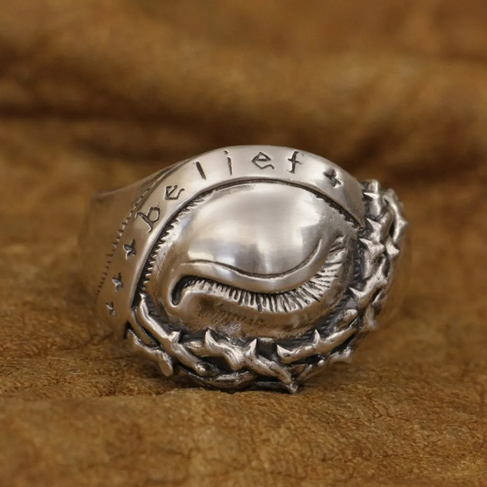 

LINSION 925 Sterling Silver Eye of Thorns Ring Mens Biker Rock Punk Ring TA319 US Size 7~15