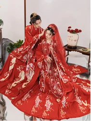 Chinese Ancient Hanfu For Couples Photography Cosplay Costume Chinese Wedding Hanfu Dress Red Sets For Men&Women Plus Size XL