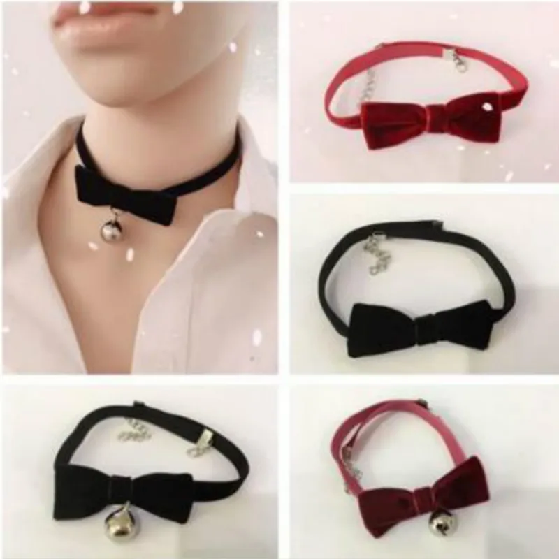 Trendy Punk Stijl Strik Choker Ketting Voor Vrouwen Bel Hanger Halsband Zwart Fluwelen Lint Korte Choker