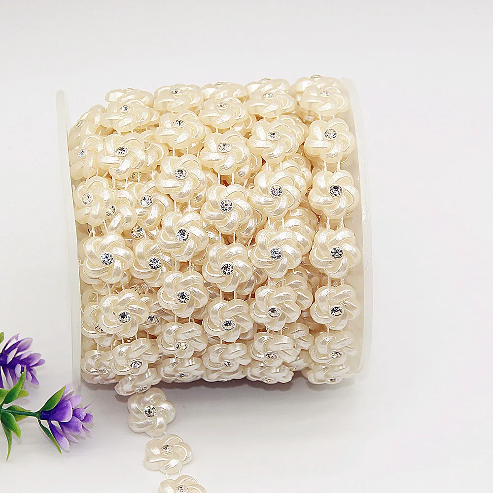 1YD Multiple Styles of Imitation Pearl Diamond Chain Inlaid Diamond Bead Chain Wedding DIY Connection Bead Accessories