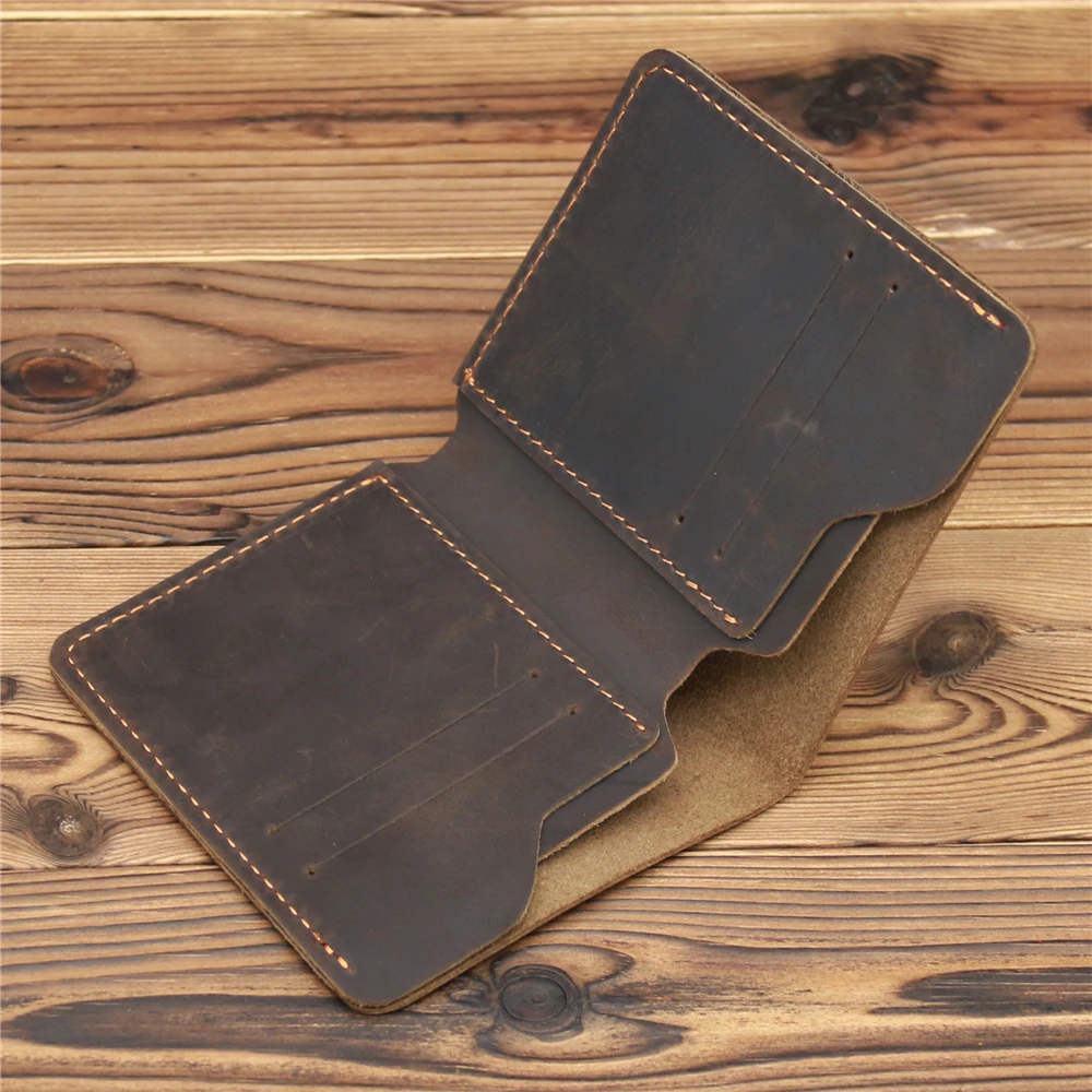 1056 Cow Leather Men Wallets with Coin Pocket Vintage Male Purse Function Brown Genuine Leather Men Wallet with Card Holders