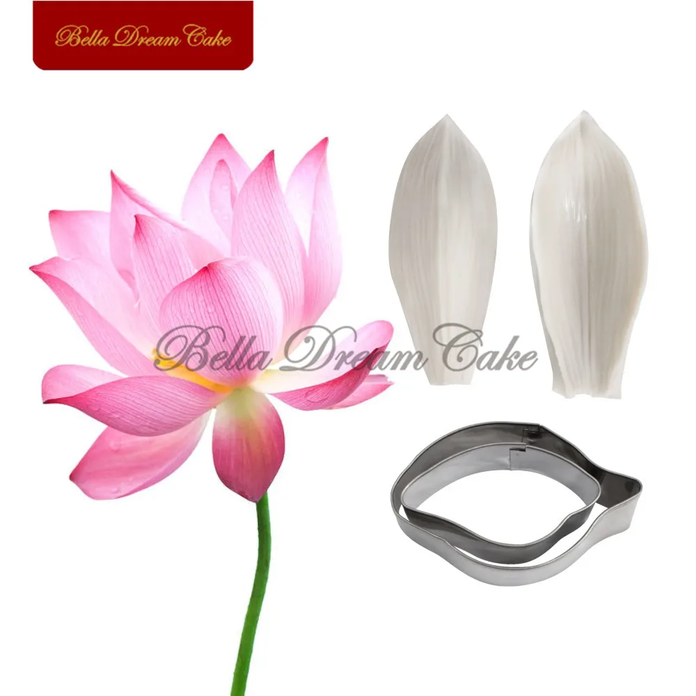 4pcs/set Lotus Petal Veiner Silicone Mold Stainless Steel Cutter Molds DIY Handmade Fondant Flower Mould Cake Decorating Tools