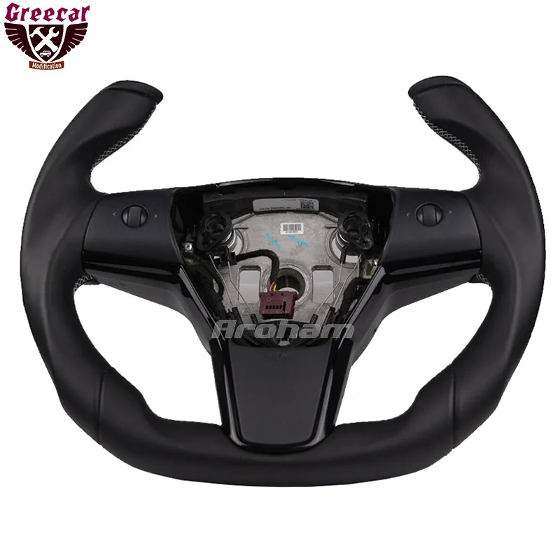 Pilot Shape Yoke Steering Wheel All Leather Customized For Tesla Model Y Model 3 2017 2018 2019 2020 2021