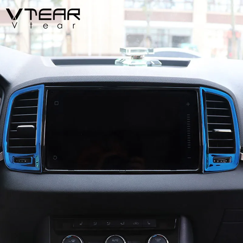 Vtear For Skoda Karoq Interior Chrome Front Air Condition Outlet Vent Moldings Cover Cap Trim Frame Accessories Car-styling Auto