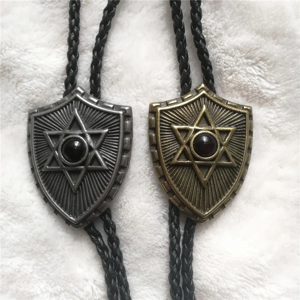 Bolo tie New retro shirt chain Shield six-star collar necklaces long neckties pendant