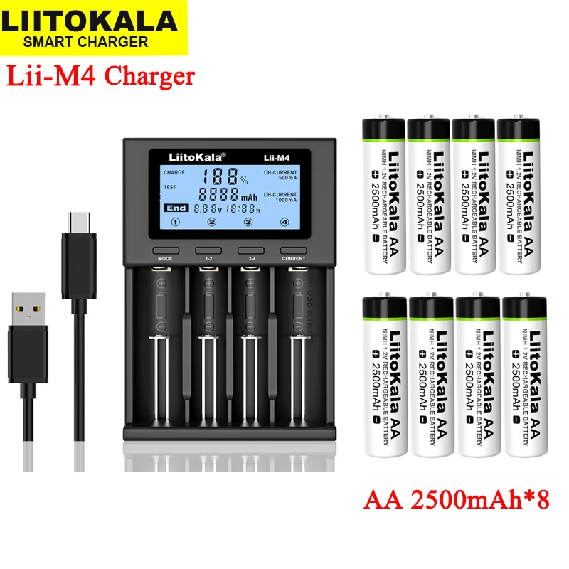 NEW LiitoKala Lii-M4 18650 li ion battery Smart Charger Test capacity + liitokala AA 1.2V NiMH 2500mAh Rechargeable batteries