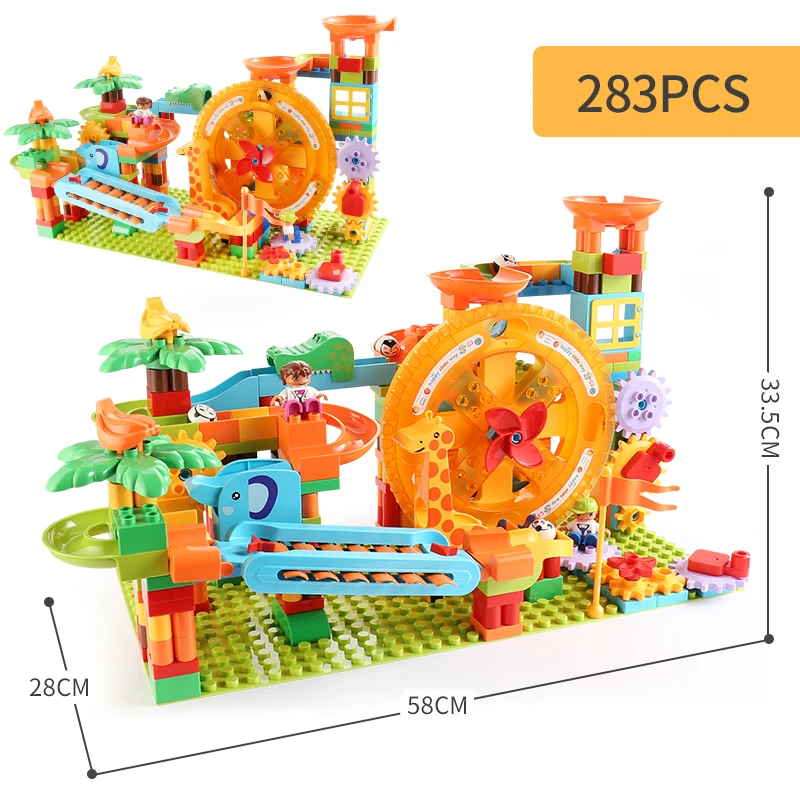 283Pcs Big Size Building Blocks Large Turntable Piano Slide Marble Run Building Bricks Set Children Gift Toys