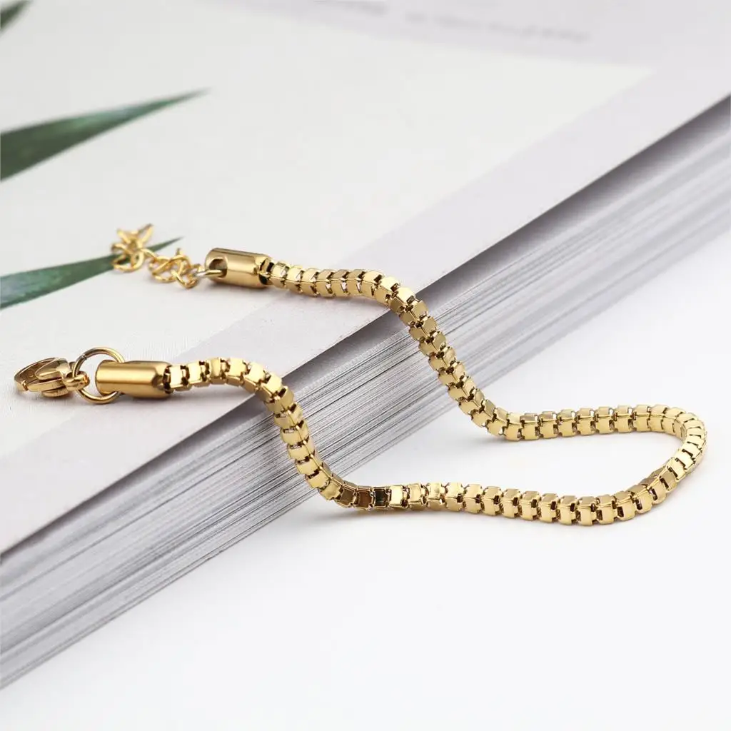 Wholesale Popular Stainless Steel Box Chain Bracelets Gold Silver Fashion jewelry Bracelets Cheap  17 cm (6/8 