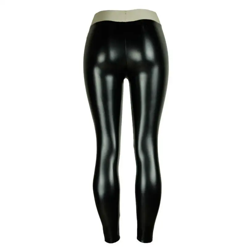 PU Faux Leather Shiny Leggings Women Sexy Black High Waist Letter Hot Pants Stretch Womens Leren Legging Leggins Mujer Fashion