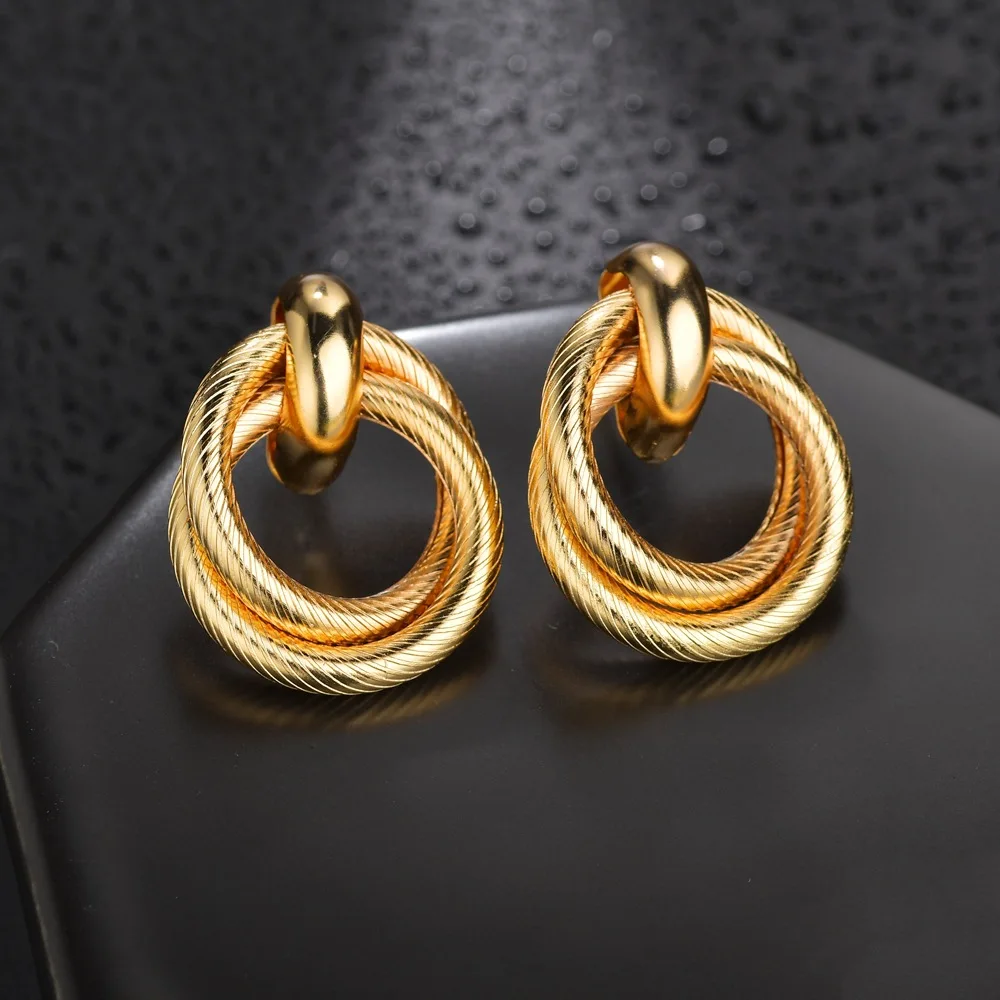 Bohemia Round Gold Dangle Earrings for Women Fashion Jewelry Party Wedding Pendientes Accessory Mujer Korean Earrings Wholesale