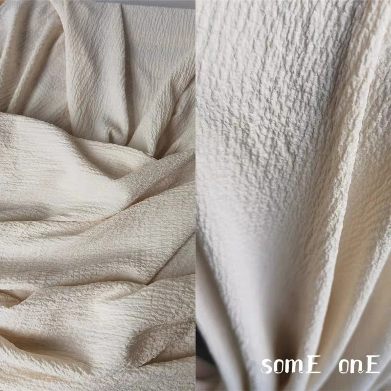 

Pleated Fabric Beige Stripe Texture Folds DIY Patchwork Cotton Linen Skirts Dress Clothes Designer Fabric