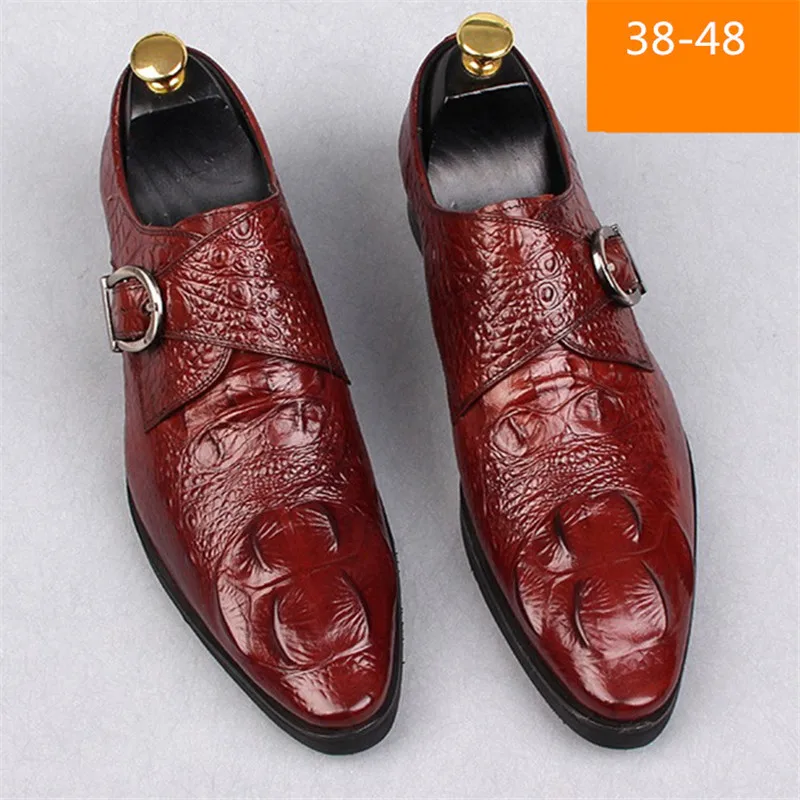 Mazefeng Men's Crocodile Dress Leather Shoes Lace-Up Wedding Party Shoes Mens Business Office Oxfords Flats Plus Size 38-48 2020