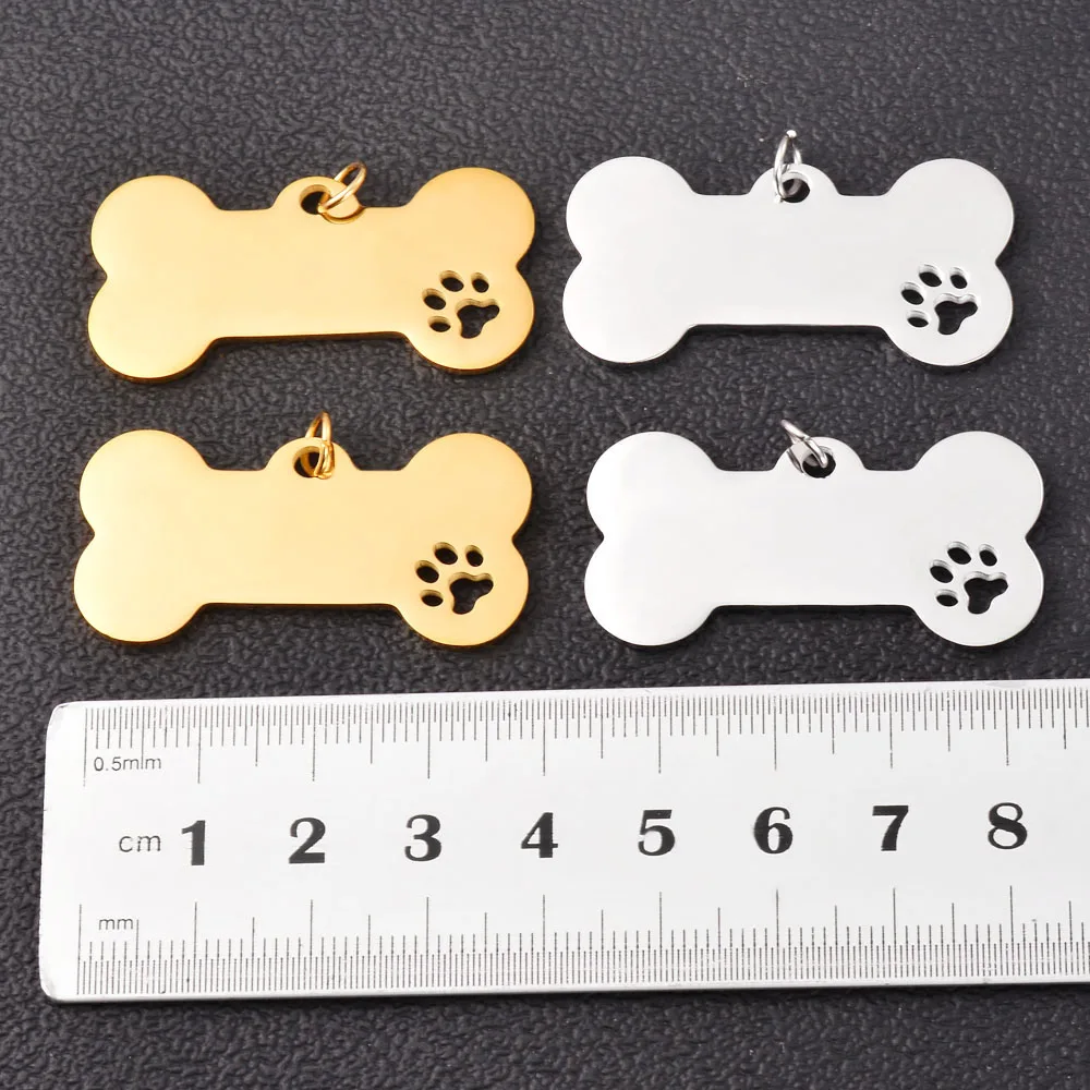 Wholesale 3pcs Stainless Steel 20X40mm Pet Dog Bone Tag Hollow Dog Paw Pendant DIY Charm Accessories Jewelry Findings 2 Colors