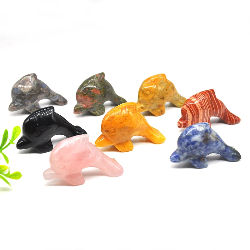 

2” 10 Color Natural Stones Hand Carved Dolphin Statue Healing Crystals Reiki Gemstone Animal Figurine Home Aquarium Decoration