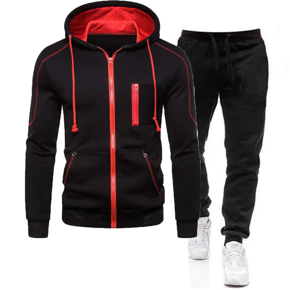 Men\'s Autumn Winter Tracksuit Zipper Hoodie and Pants 2 Piece Casual Sportswear Jogger Running Suit Fitness Sweatshirt Cardigian