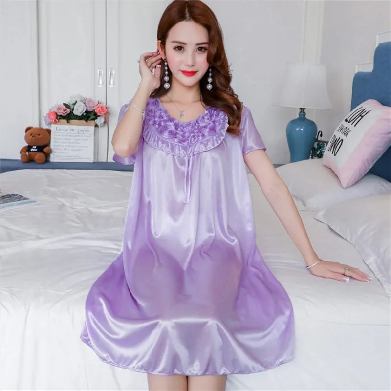 Women Nightgowns Sexy Satin Silk Soft Nightwear Plus Size S-XL Lace Sleepwear Dress Sexy Lingerie Robe Mini Homedress Nightdress