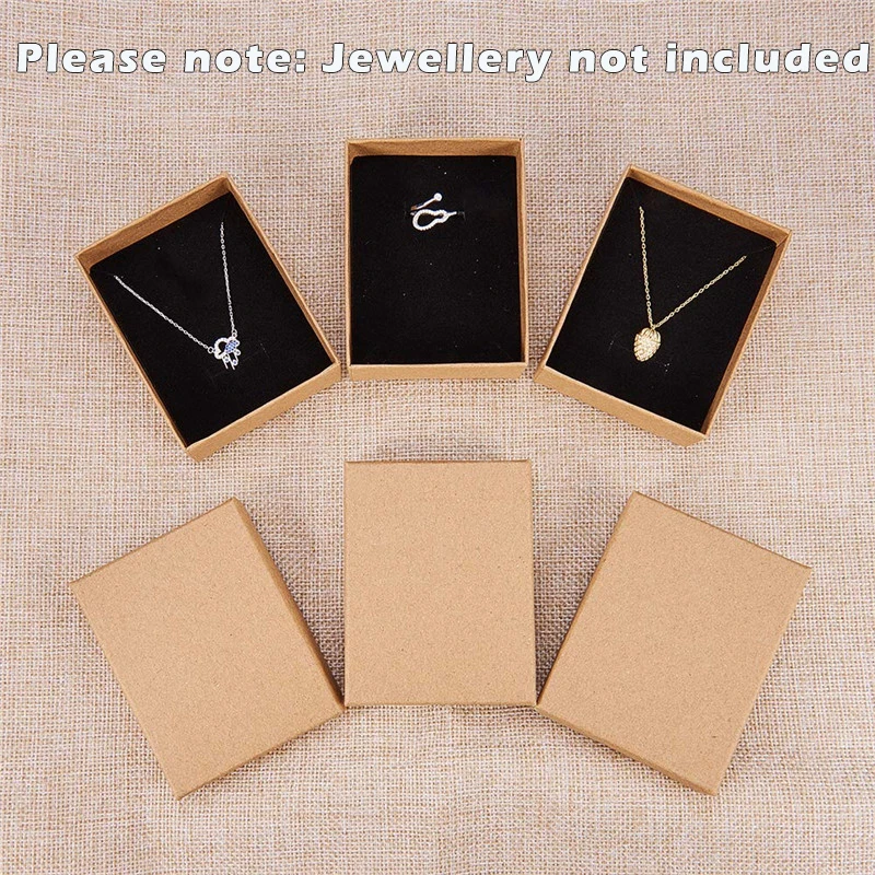 Cajas cuadradas de cartón Kraft para joyería, cajas de embalaje, Tan F80, tamaño pequeño, 9x7x3cm, lote de 12 unidades