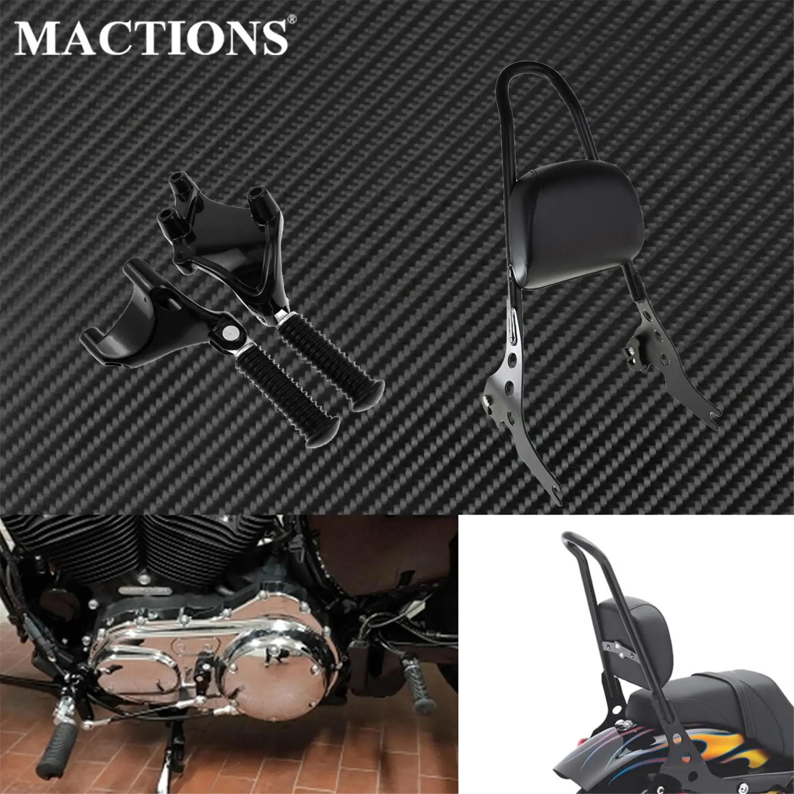 

Motorcycle Rear Passenger Foot Pegs Footrest Mount Pedal &Luggage Rack Sissy Bar Backrest Cushion Pad For Harley Sportster 14-19