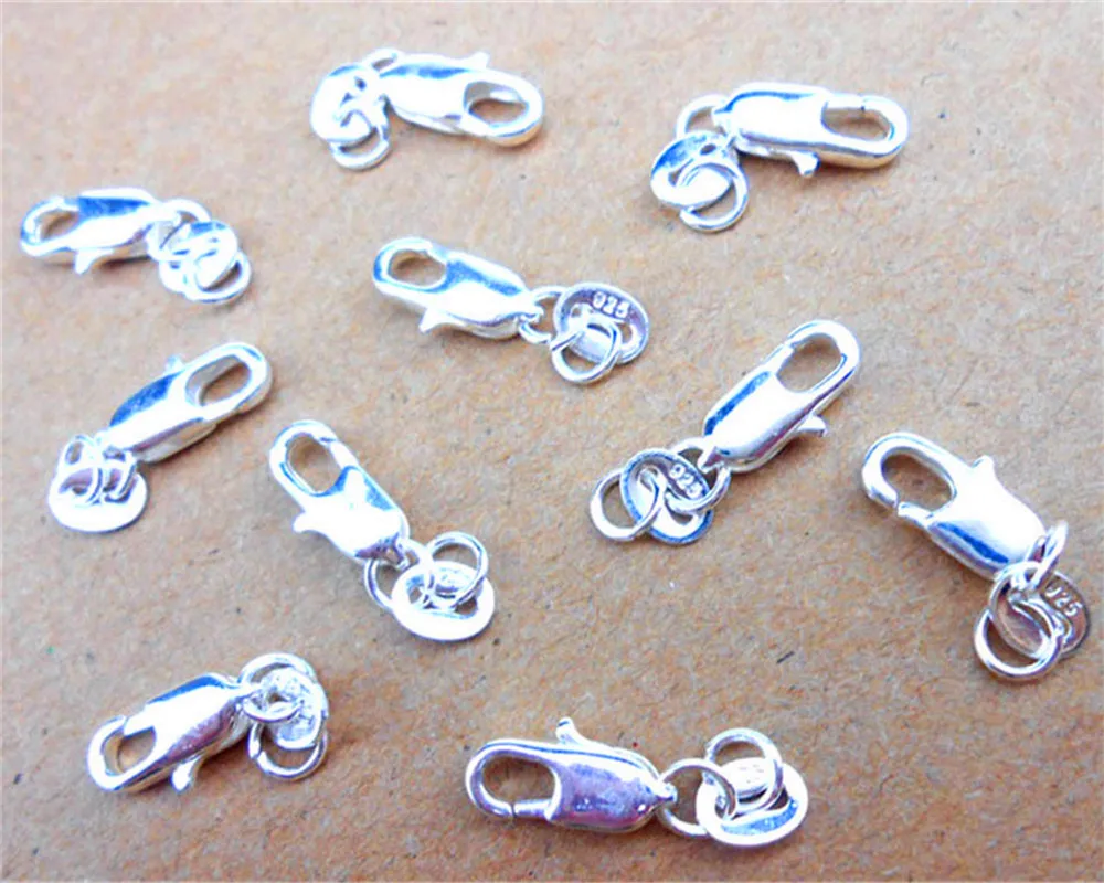 

Design Jewelry Findings 10PCS Genuine Real 925 Sterling Silver Lobster Clasps For Necklace Bracelet With Opening 2 Jump Rings